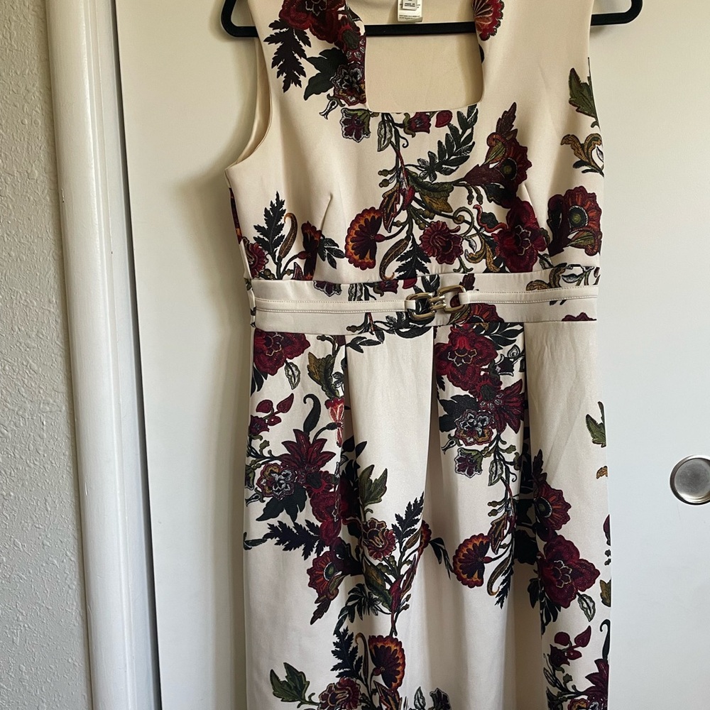 Enfocus Studio Cream and Red Floral Midi Dress